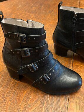 Jambu Juliana Black Leather Moto Ankle Boots